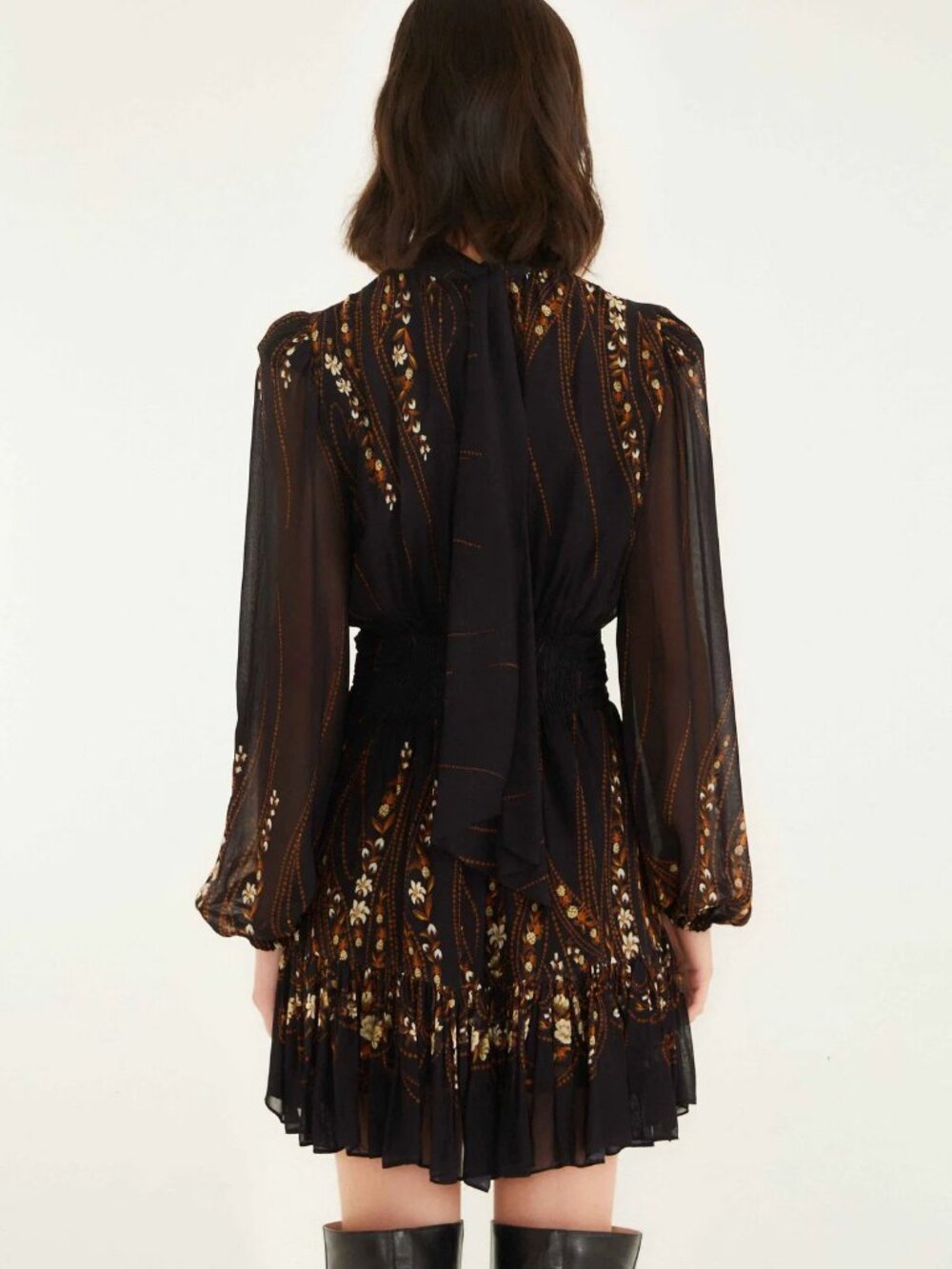FARM Rio Black Garden Silhouette Floral Long Sleeve Mini Dress - Picture 9 of 11